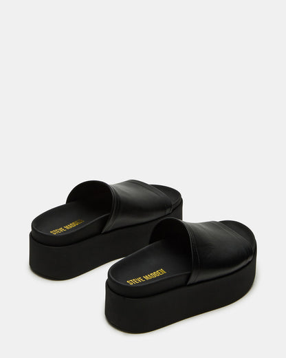 ARWEN Black Leather Women's Platform Footbed Slide Chunky Sandal Steve Madden BLACK LEATHER