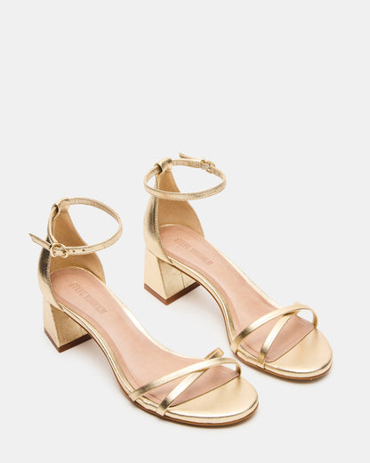 RAE Gold Leather Strappy Block Heel Women's Sandal Steve Madden GOLD LEATHER