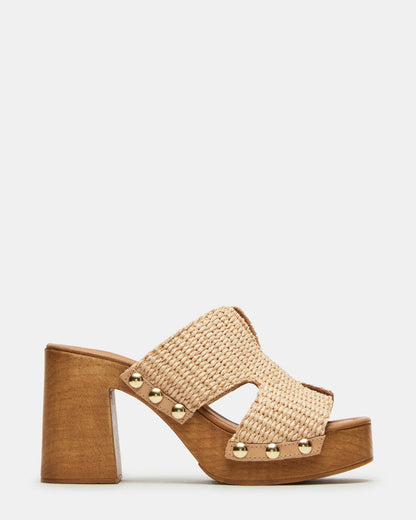 SUNKISSED Raffia Platform Block Heel Studded Women's Sandal Steve Madden RAFFIA