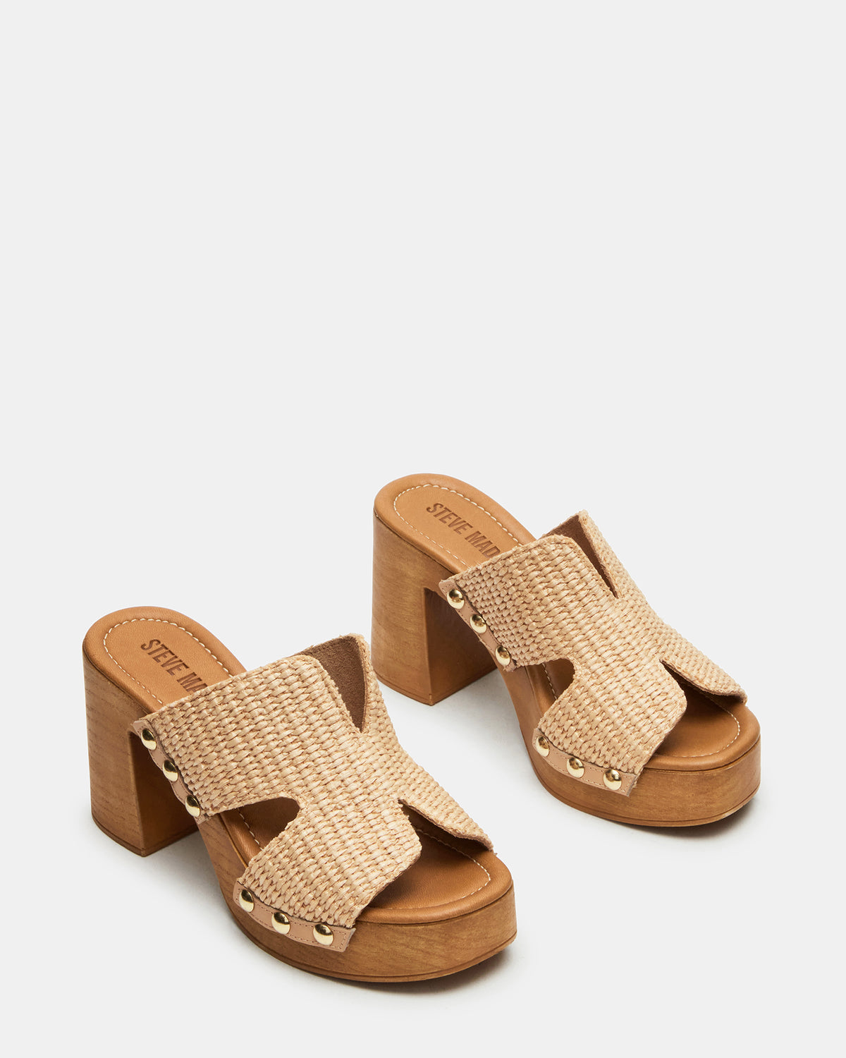 SUNKISSED Raffia Platform Block Heel Studded Women's Sandal Steve Madden RAFFIA