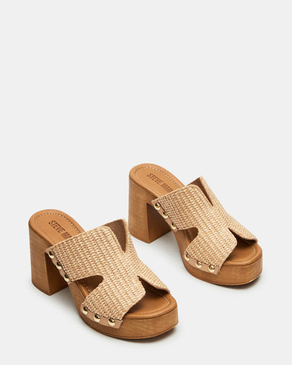 SUNKISSED Raffia Platform Block Heel Studded Women's Sandal Steve Madden RAFFIA