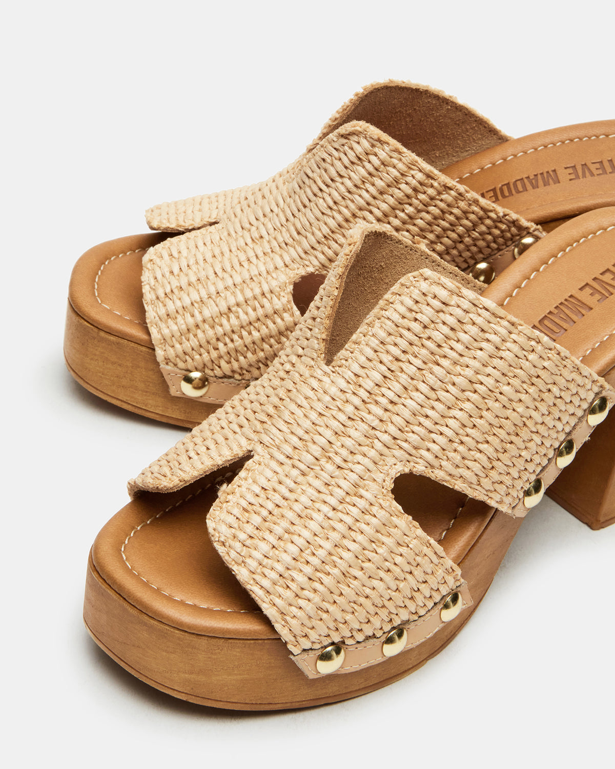 SUNKISSED Raffia Platform Block Heel Studded Women's Sandal Steve Madden RAFFIA