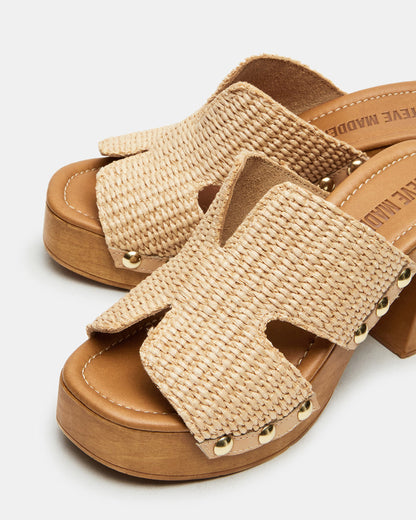 SUNKISSED Raffia Platform Block Heel Studded Women's Sandal Steve Madden RAFFIA