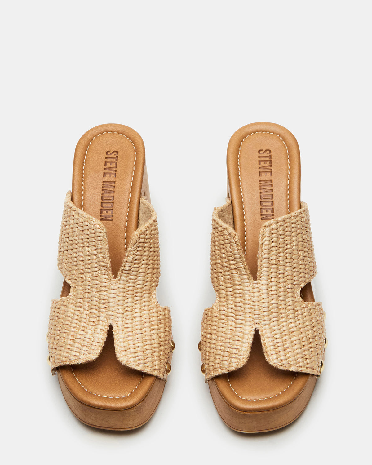 SUNKISSED Raffia Platform Block Heel Studded Women's Sandal Steve Madden RAFFIA
