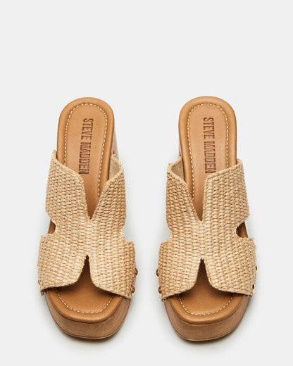 SUNKISSED Raffia Platform Block Heel Studded Women's Sandal Steve Madden RAFFIA
