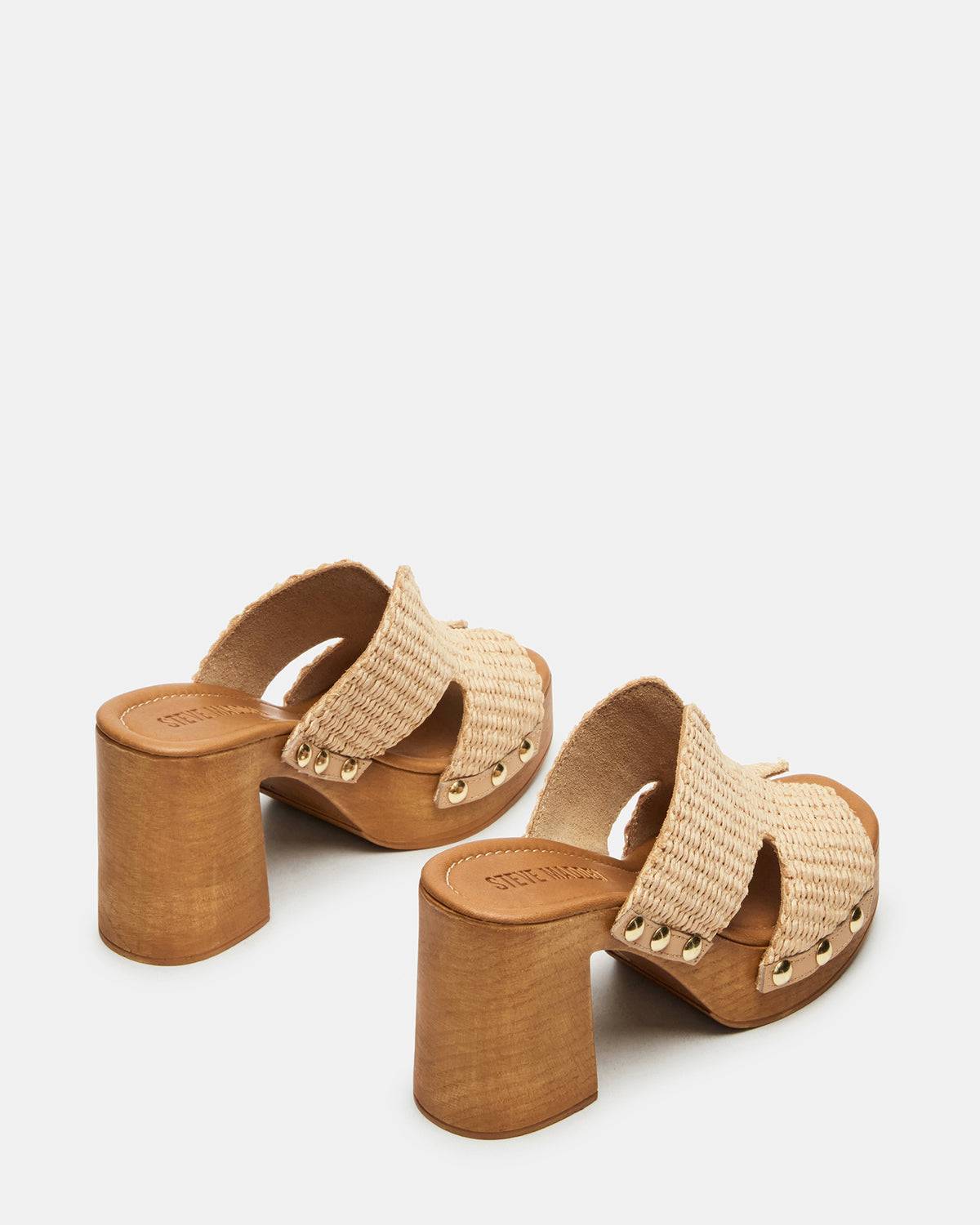 SUNKISSED Raffia Platform Block Heel Studded Women's Sandal Steve Madden RAFFIA