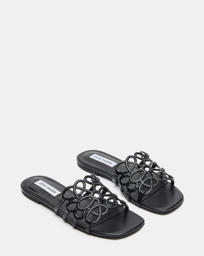 LOTUS Black Leather Square-Toe Slide Women's Sandal Steve Madden BLACK LEATHER