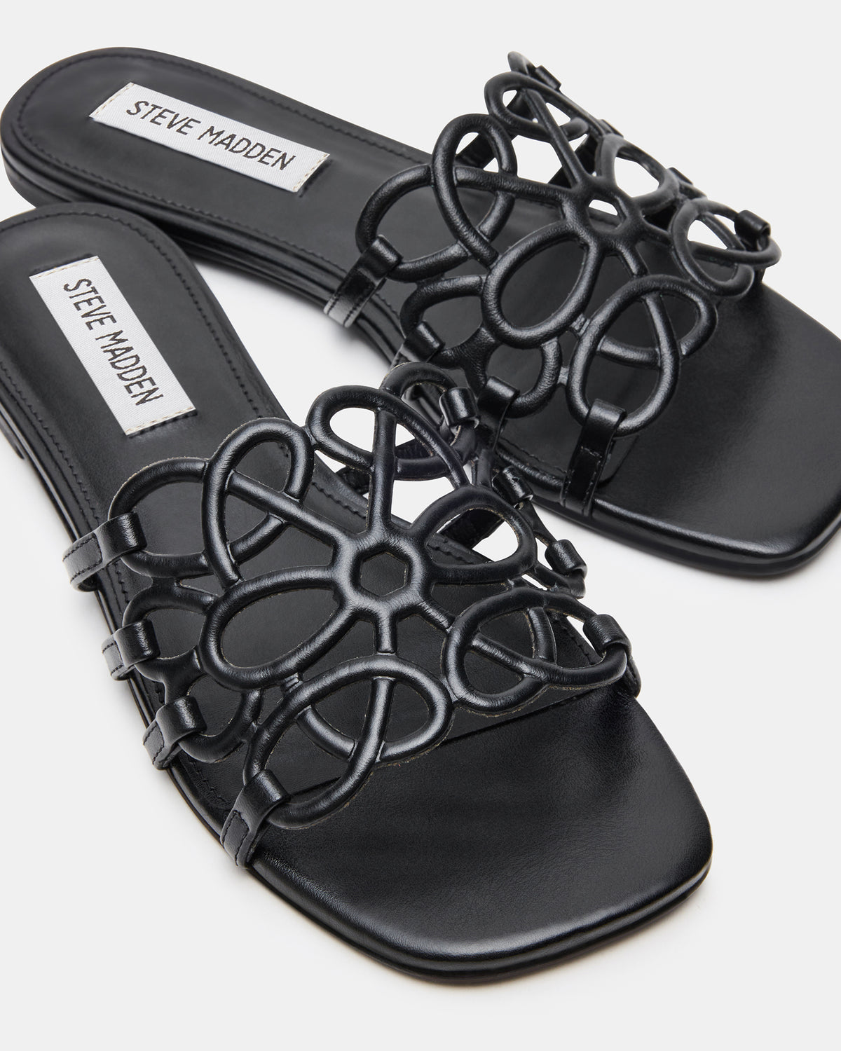 LOTUS Black Leather Square-Toe Slide Women's Sandal Steve Madden BLACK LEATHER
