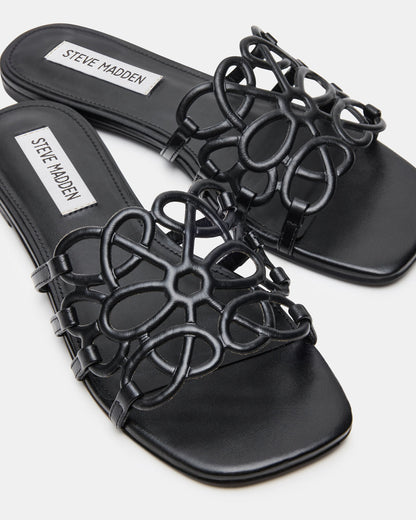 LOTUS Black Leather Square-Toe Slide Women's Sandal Steve Madden BLACK LEATHER