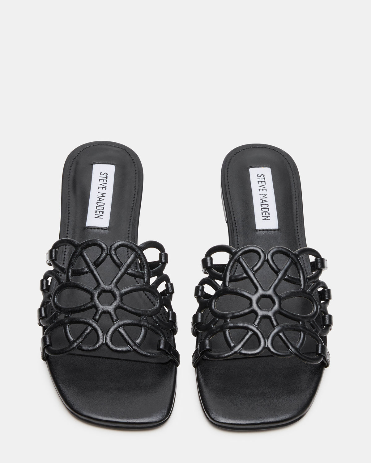 LOTUS Black Leather Square-Toe Slide Women's Sandal Steve Madden BLACK LEATHER
