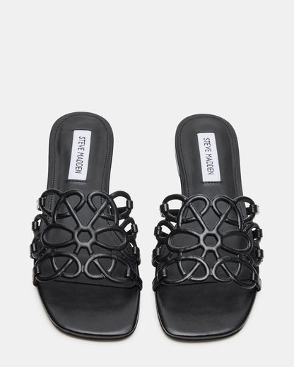 LOTUS Black Leather Square-Toe Slide Women's Sandal Steve Madden BLACK LEATHER