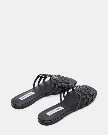 LOTUS Black Leather Square-Toe Slide Women's Sandal Steve Madden BLACK LEATHER