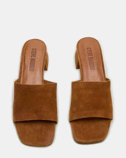 MONTGOMERY Chestnut Suede Square-Toe Slide Mule Women's Sandal Steve Madden CHESTNUT SUEDE