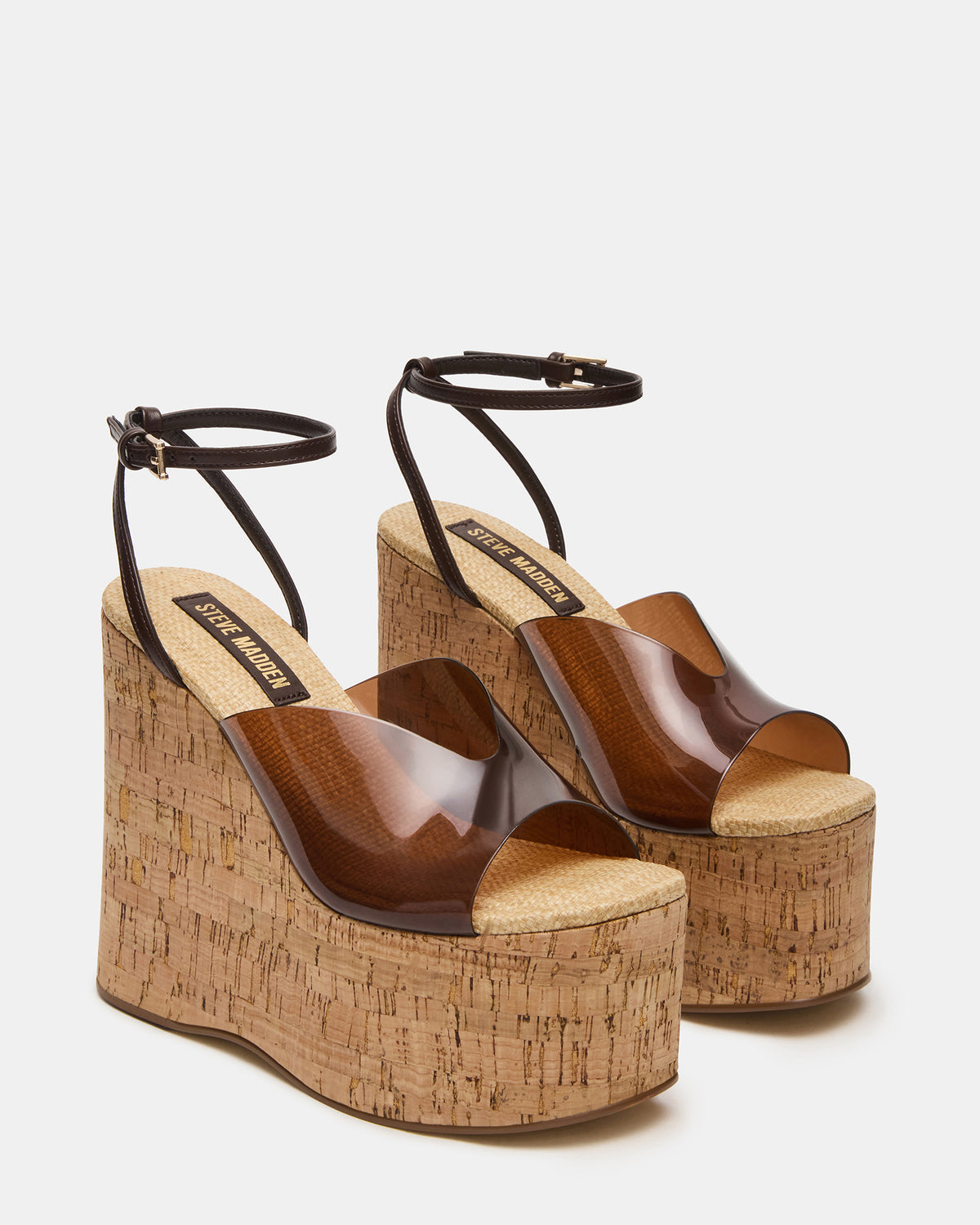 SINAI Brown Square-Toe Platform Wedge Strappy Women's Sandal Steve Madden BROWN