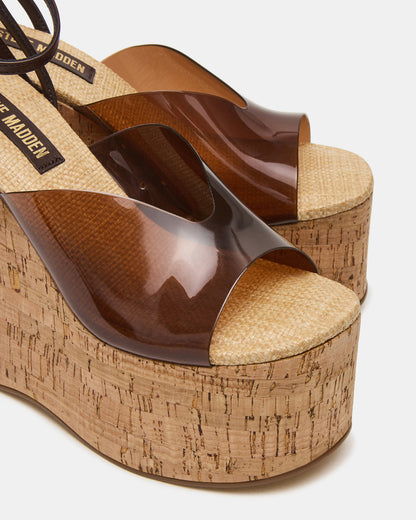 SINAI Brown Square-Toe Platform Wedge Strappy Women's Sandal Steve Madden BROWN