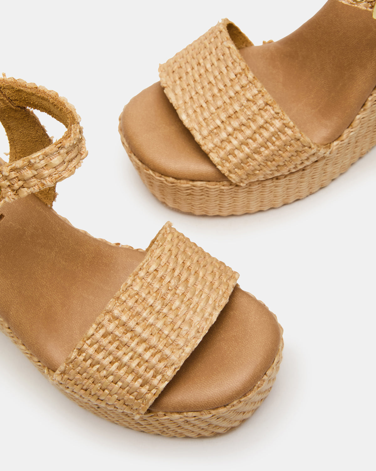PALM Natural Raffia Platform Wedge Women's Sandal Steve Madden NATURAL RAFFIA