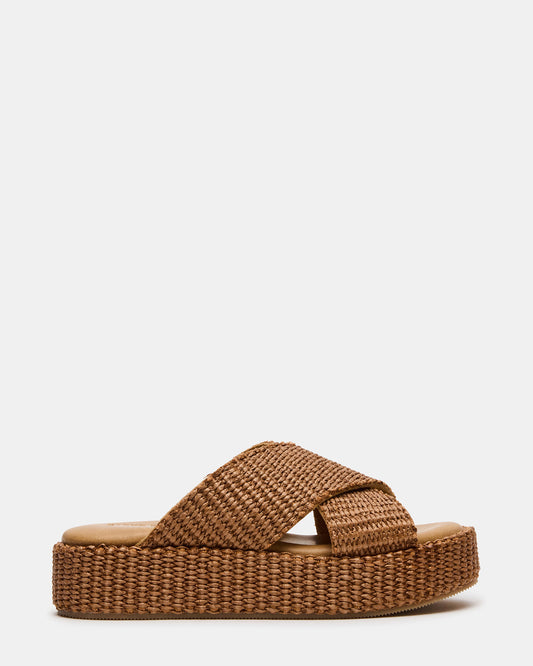 TULUM Brown Raffia Platform Flatform Women's Sandal Steve Madden BROWN RAFFIA