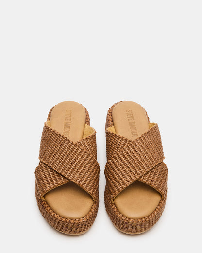 TULUM Brown Raffia Platform Flatform Women's Sandal Steve Madden BROWN RAFFIA