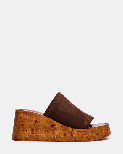 CELLAR Brown Suede Platform Wedge Square-Toe Women's Sandal Steve Madden BROWN SUEDE