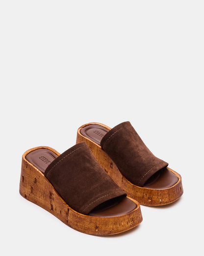 CELLAR Brown Suede Platform Wedge Square-Toe Women's Sandal Steve Madden BROWN SUEDE