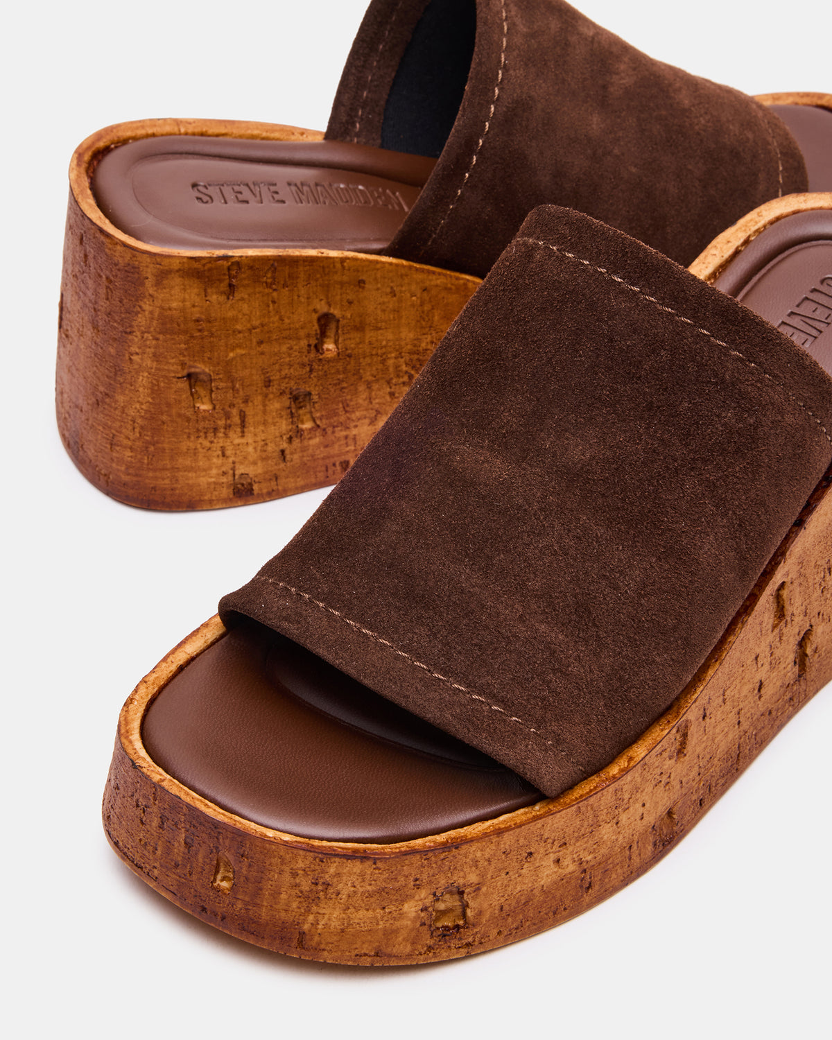 CELLAR Brown Suede Platform Wedge Square-Toe Women's Sandal Steve Madden BROWN SUEDE