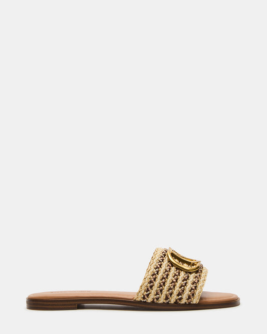 KORA Brown Raffia Gold Detail Slide Women's Sandal