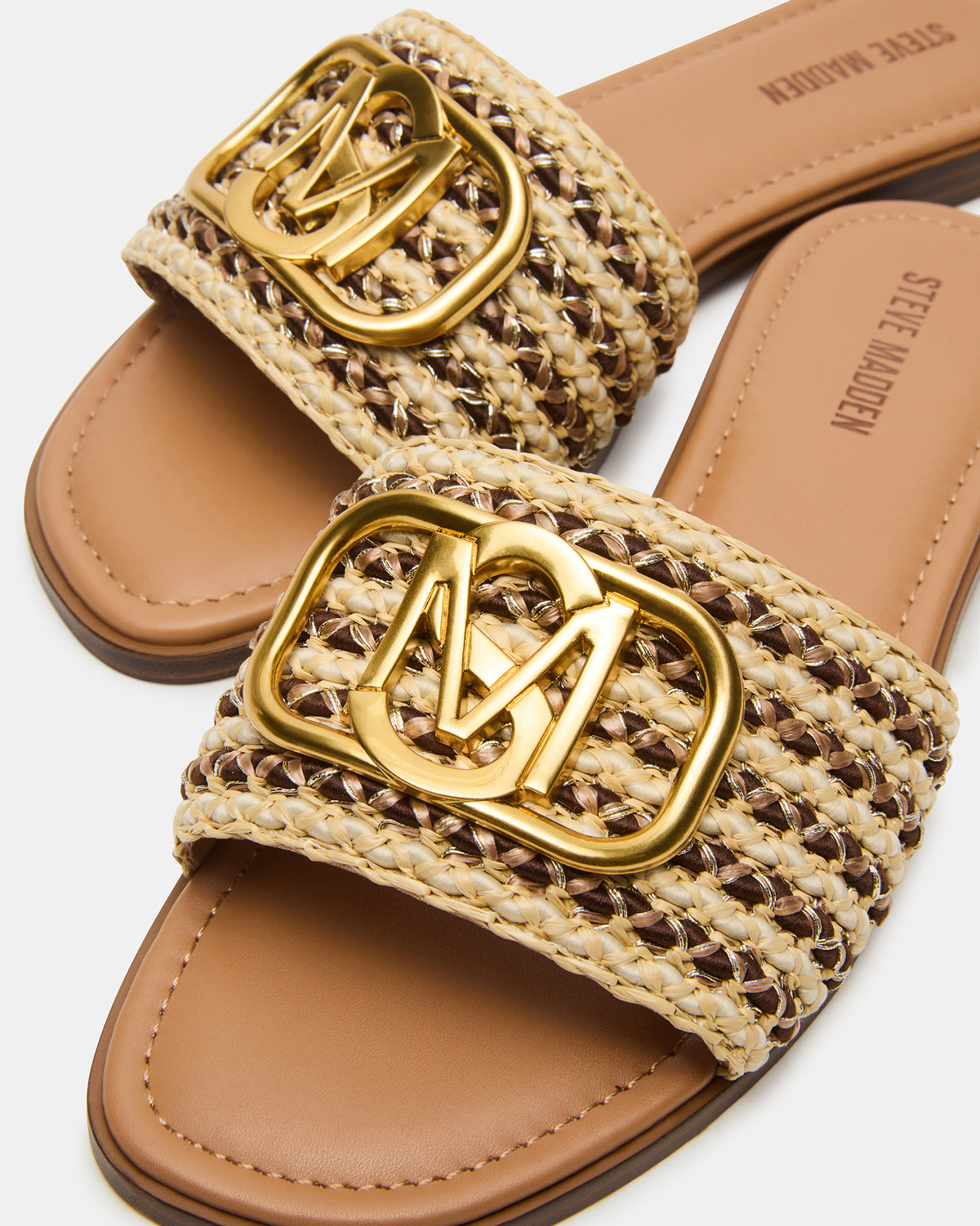 KORA Brown Raffia Gold Detail Slide Women's Sandal Steve Madden BROWN RAFFIA