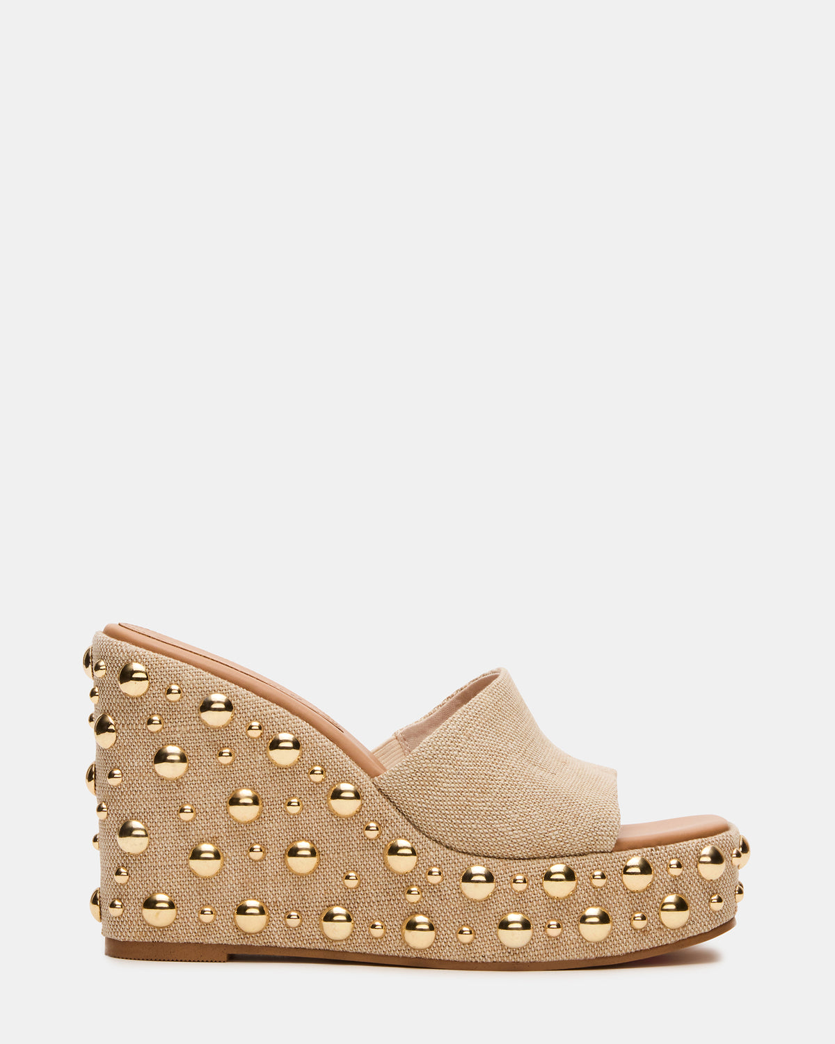 CAYMAN Natural Mini Studs Platform Square-Toe Wedge Women's Sandal Steve Madden NATURAL MULTI