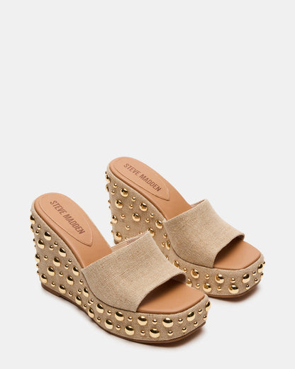 CAYMAN Natural Mini Studs Platform Square-Toe Wedge Women's Sandal Steve Madden NATURAL MULTI