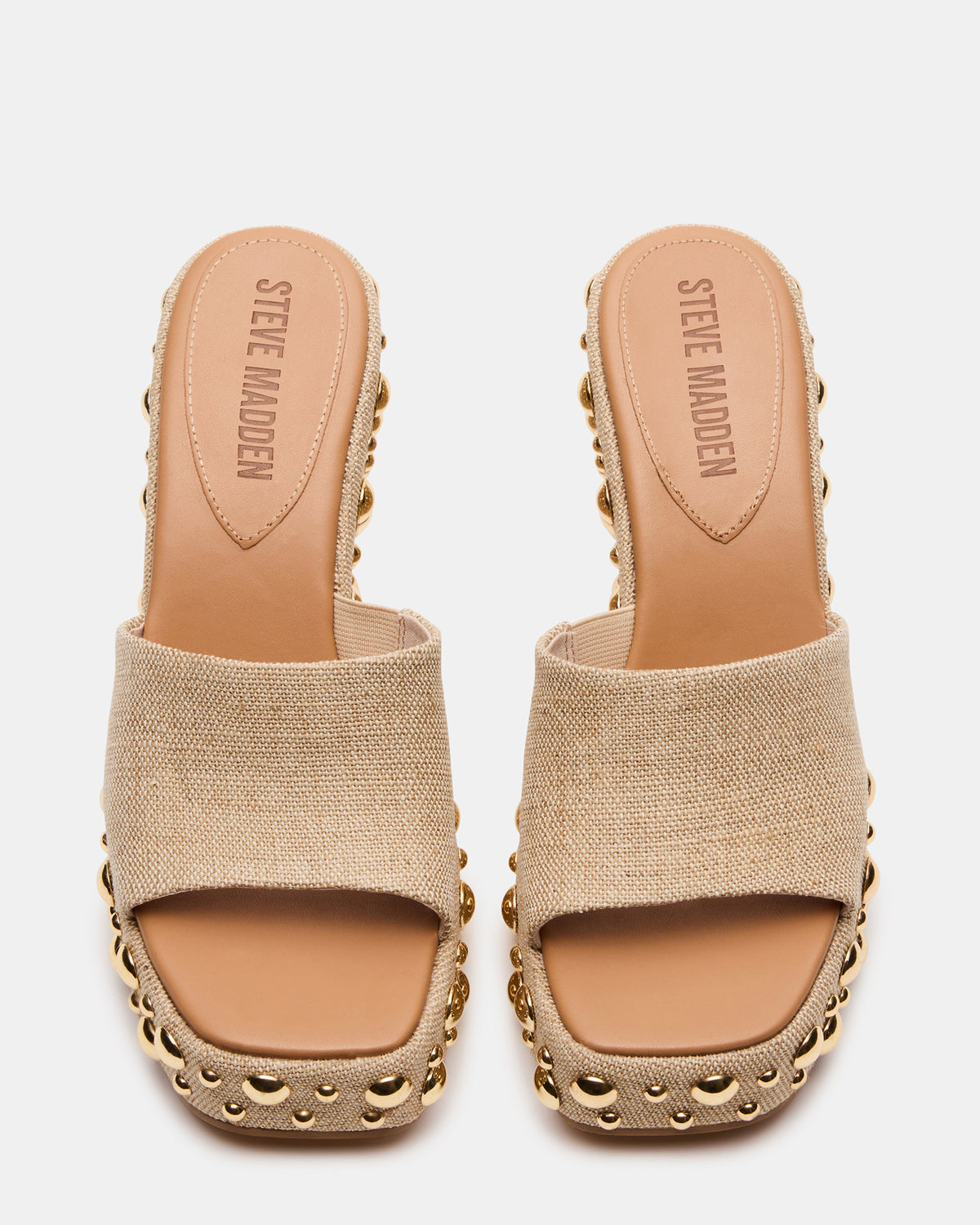 CAYMAN Natural Mini Studs Platform Square-Toe Wedge Women's Sandal Steve Madden NATURAL MULTI