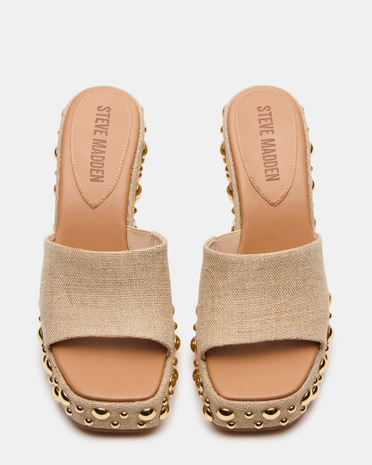 CAYMAN Natural Mini Studs Platform Square-Toe Wedge Women's Sandal Steve Madden NATURAL MULTI