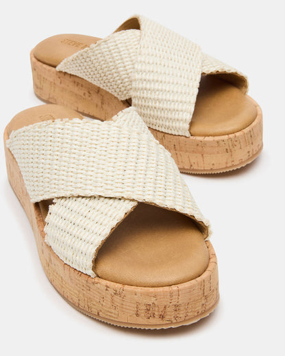 TULUM Bone Raffia Platform Flatform Women's Sandal Steve Madden BONE RAFFIA