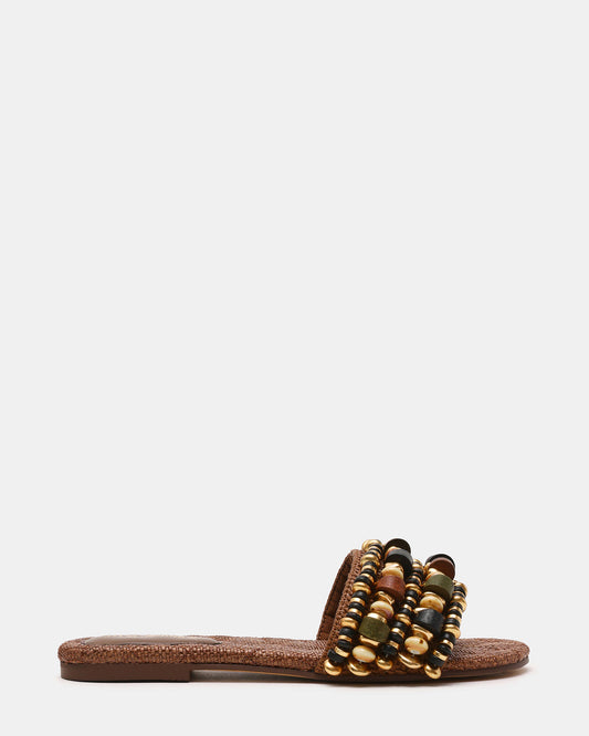 MARIKA Beads Brown Raffia Round-Toe Slide Women's Sandal Steve Madden BROWN RAFFIA