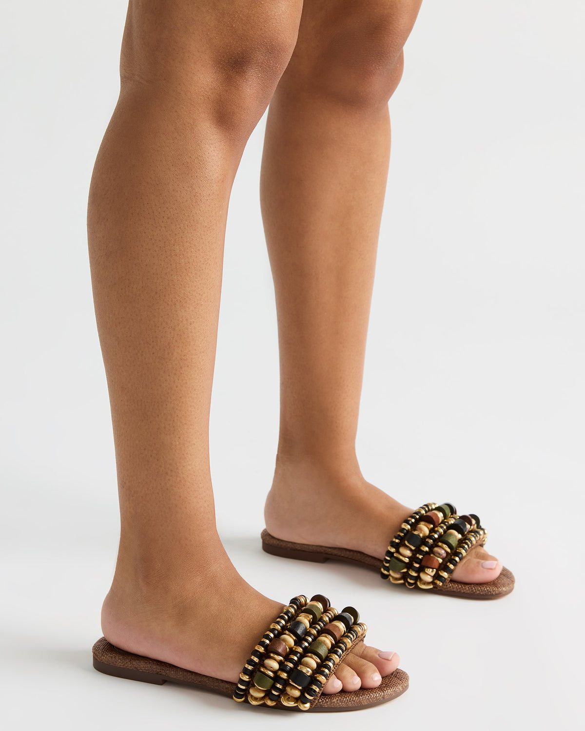 MARIKA Beads Brown Raffia Round-Toe Slide Women's Sandal Steve Madden BROWN RAFFIA