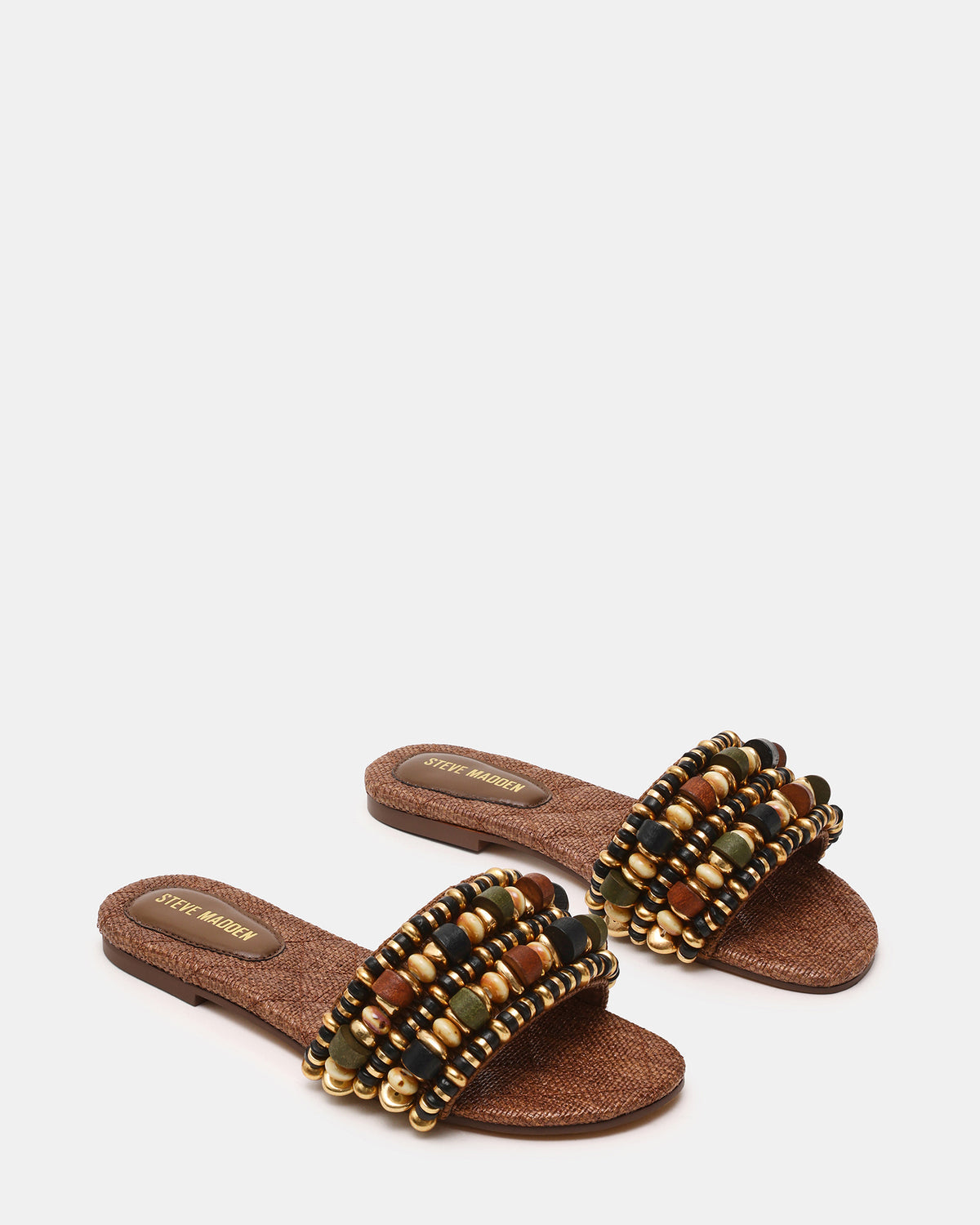 MARIKA Beads Brown Raffia Round-Toe Slide Women's Sandal Steve Madden BROWN RAFFIA