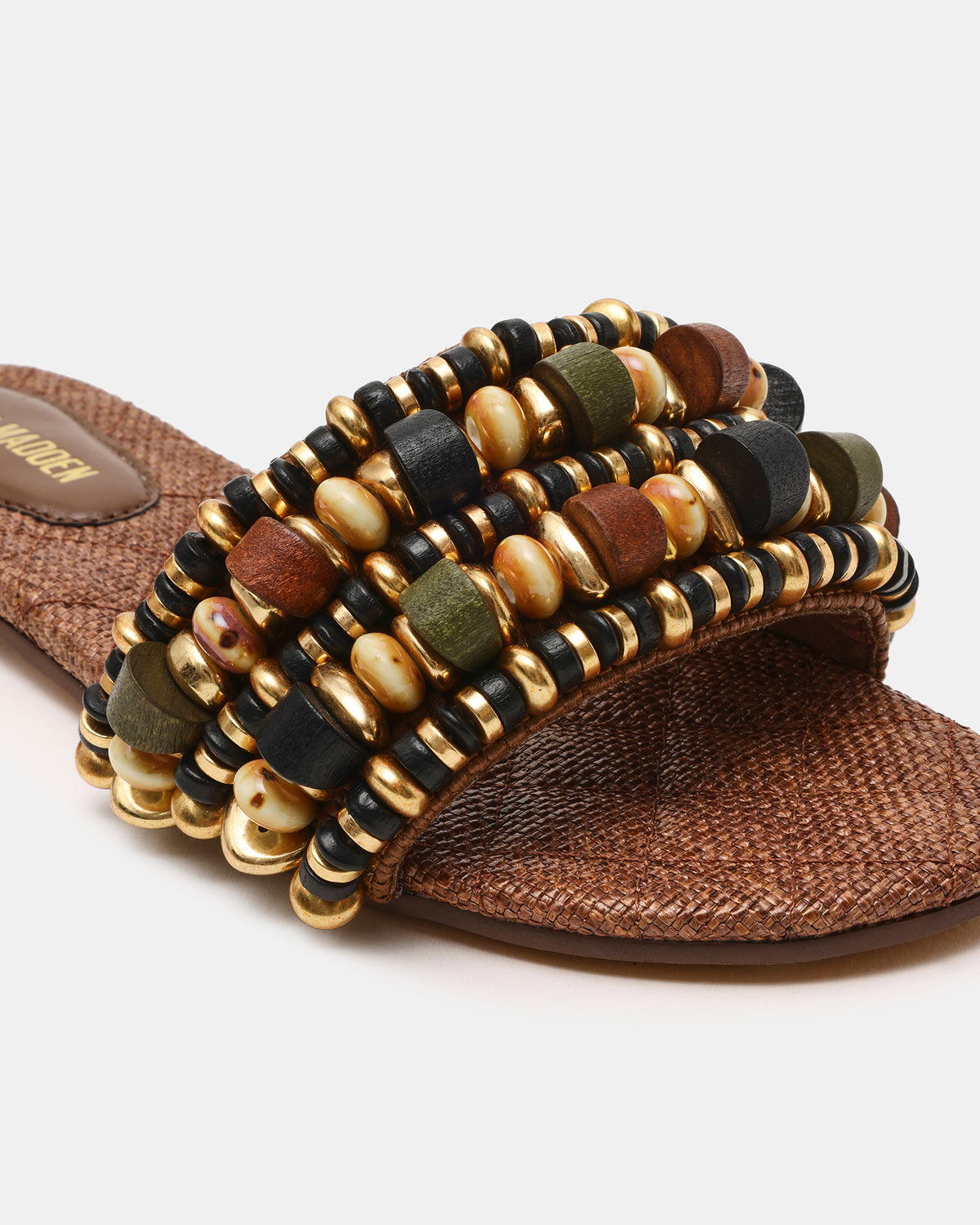 MARIKA Beads Brown Raffia Round-Toe Slide Women's Sandal Steve Madden BROWN RAFFIA