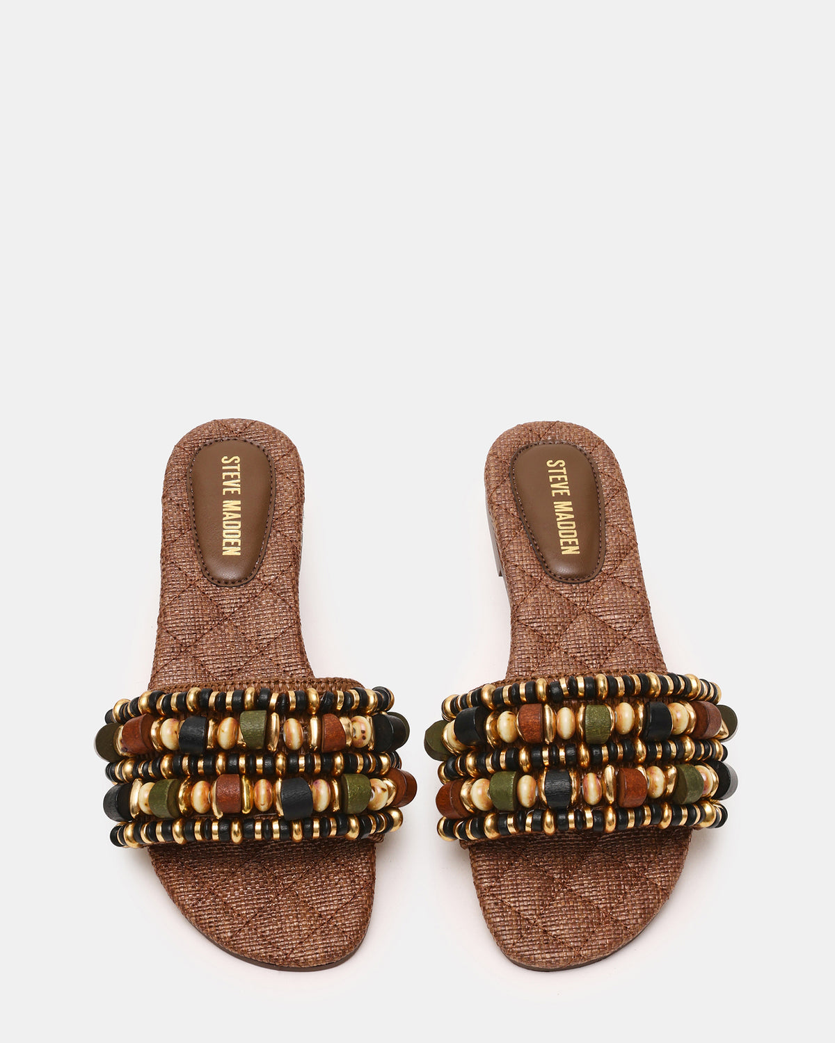 MARIKA Beads Brown Raffia Round-Toe Slide Women's Sandal Steve Madden BROWN RAFFIA
