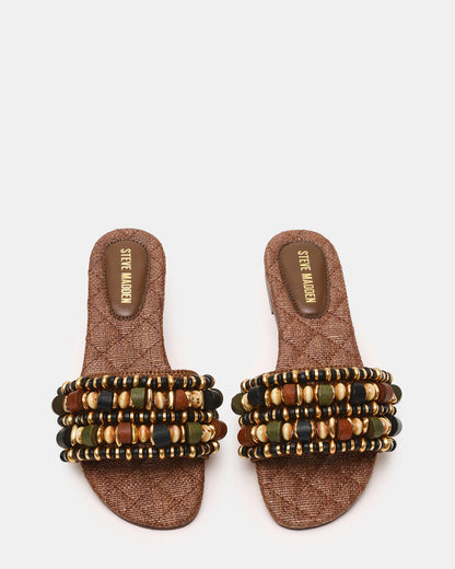 MARIKA Beads Brown Raffia Round-Toe Slide Women's Sandal Steve Madden BROWN RAFFIA