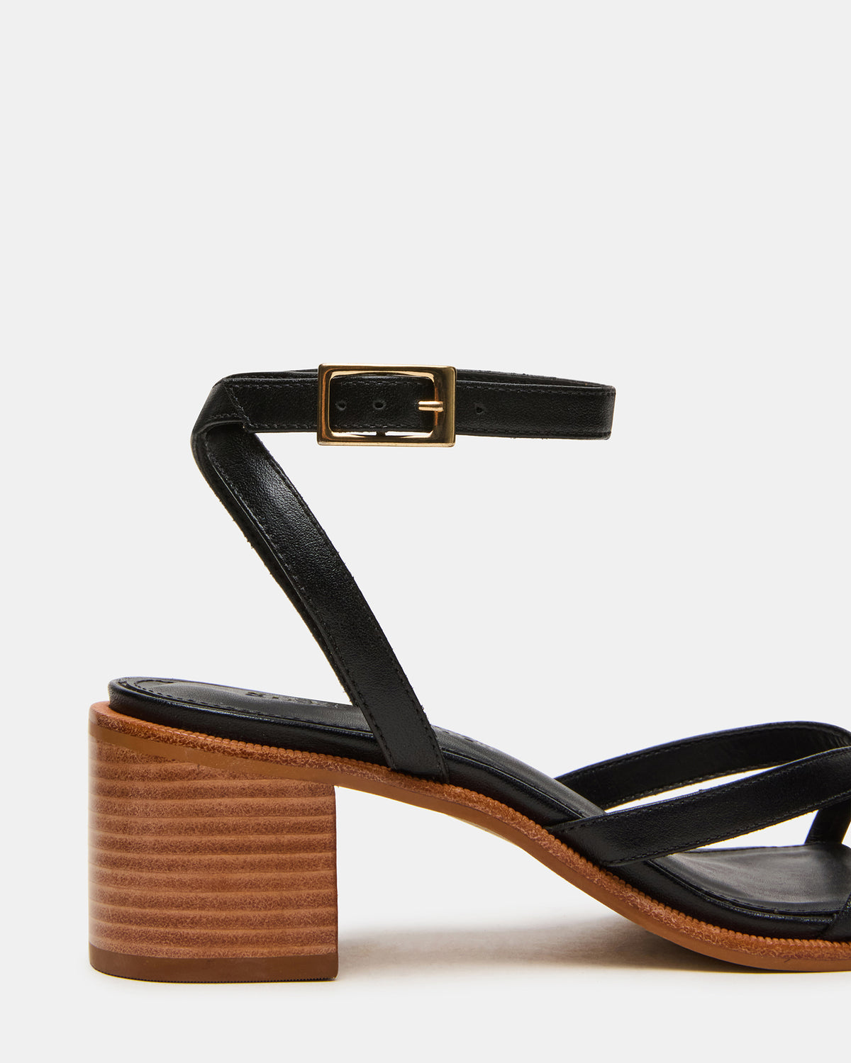 TILLY Black Leather Square-Toe Block Heel Strappy Women's Sandal Steve Madden BLACK LEATHER