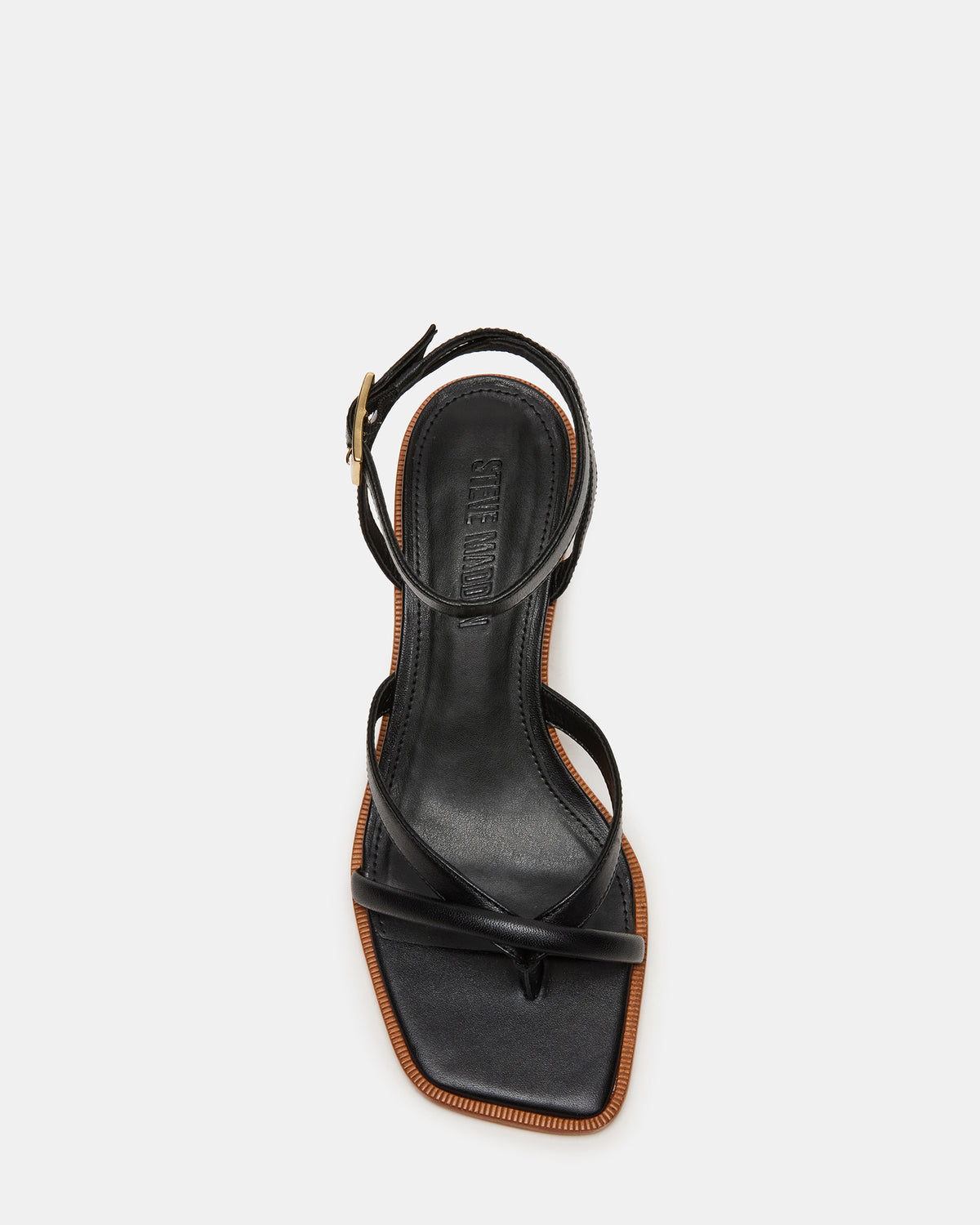 TILLY Black Leather Square-Toe Block Heel Strappy Women's Sandal Steve Madden BLACK LEATHER