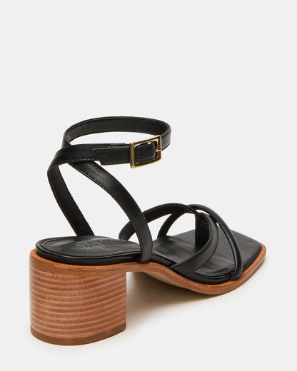 TILLY Black Leather Square-Toe Block Heel Strappy Women's Sandal Steve Madden BLACK LEATHER