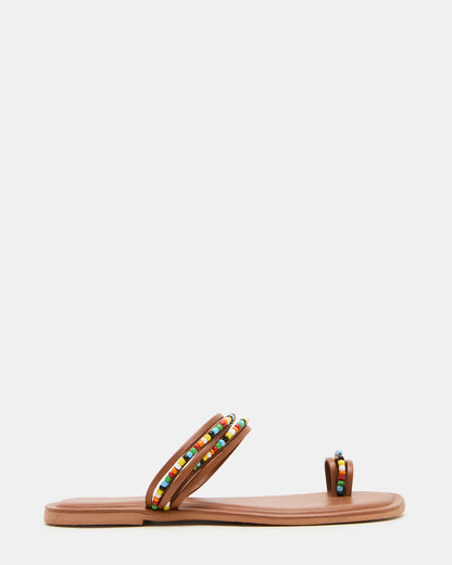 NABILA Tan Multi Sqaure-Toe Beaded Women's Sandal Steve Madden TAN MULTI