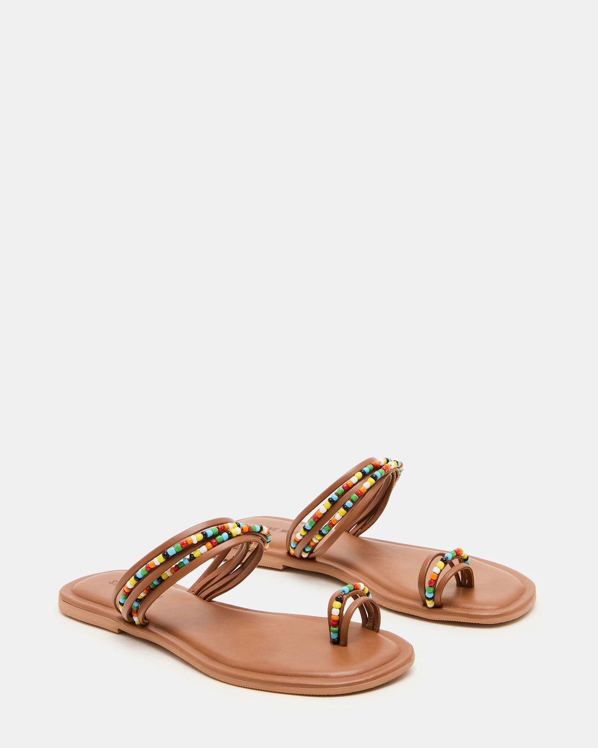 NABILA Tan Multi Sqaure-Toe Beaded Women's Sandal Steve Madden TAN MULTI