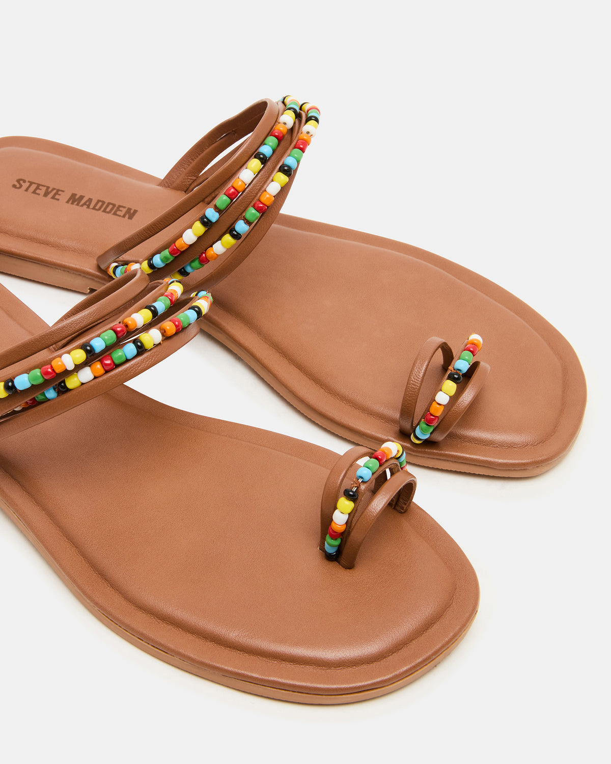 NABILA Tan Multi Sqaure-Toe Beaded Women's Sandal Steve Madden TAN MULTI