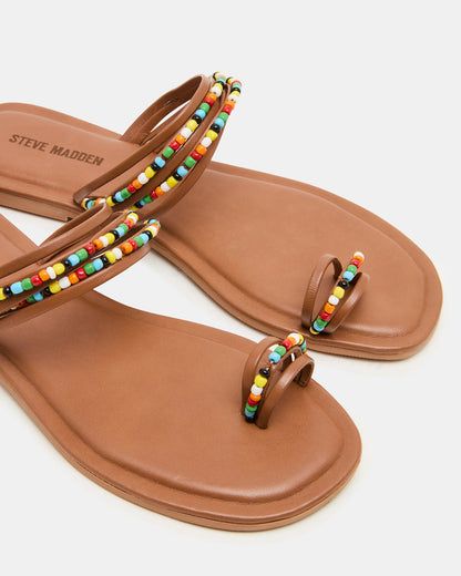 NABILA Tan Multi Sqaure-Toe Beaded Women's Sandal Steve Madden TAN MULTI