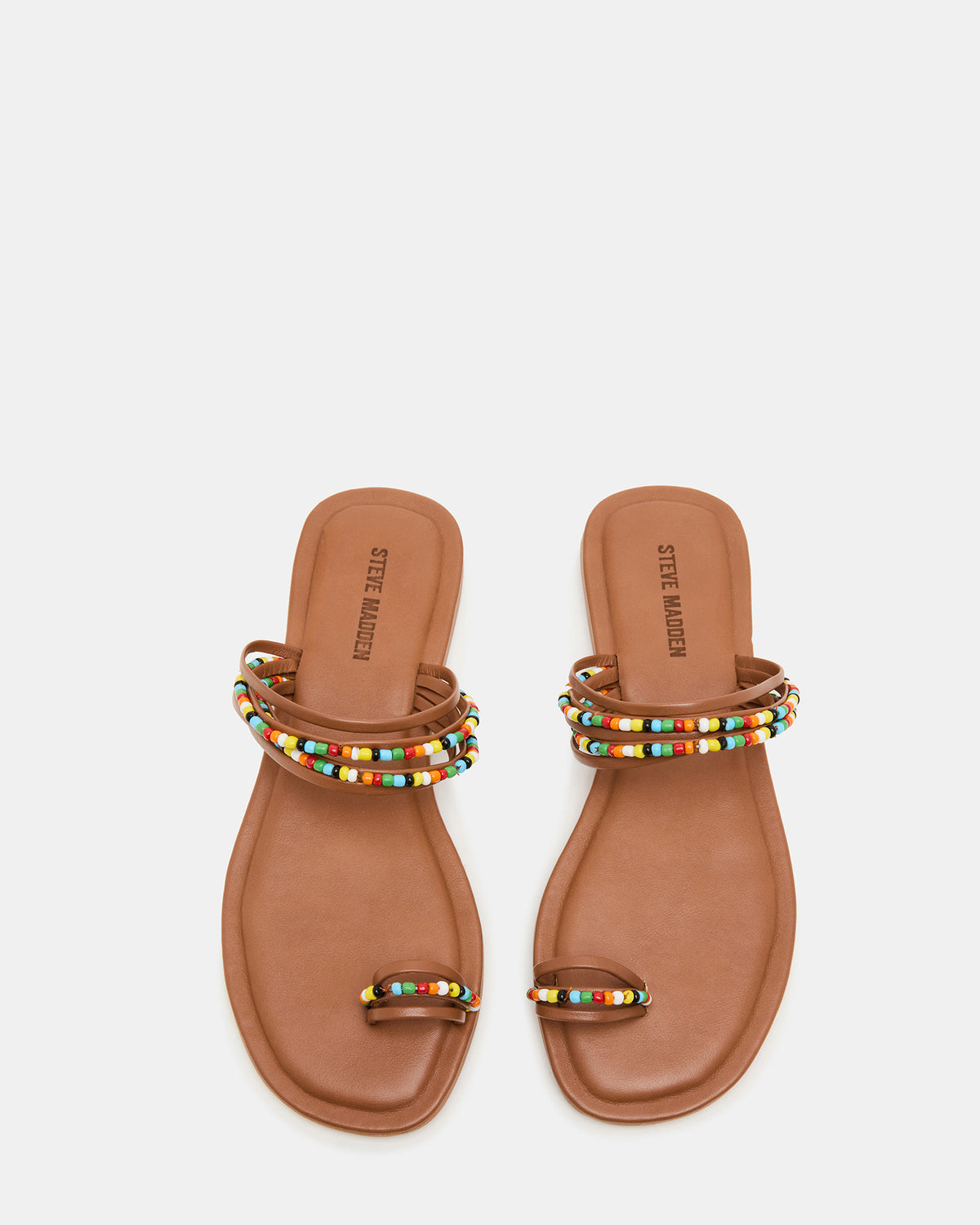 NABILA Tan Multi Sqaure-Toe Beaded Women's Sandal Steve Madden TAN MULTI