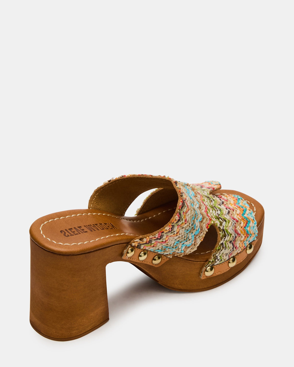 SUNKISSED Multi Raffia Platform Block Heel Studded Women's Sandal Steve Madden MULTI RAFFIA