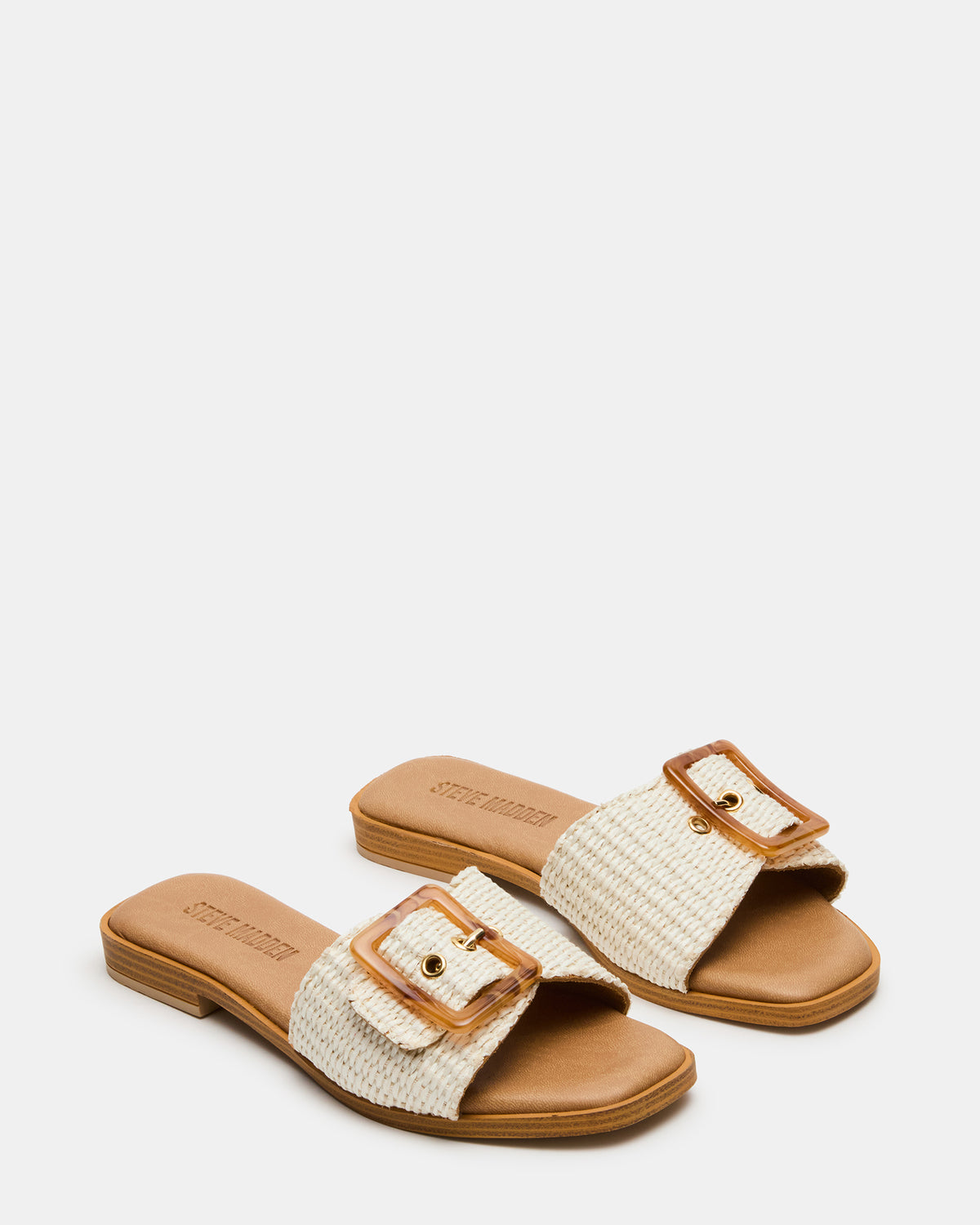 HAPP Bone Square-Toe Raffia Slide Women's Sandal Steve Madden BONE