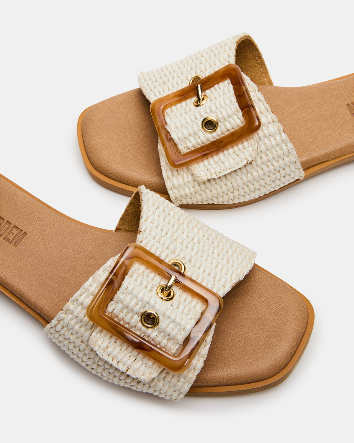 HAPP Bone Square-Toe Raffia Slide Women's Sandal Steve Madden BONE