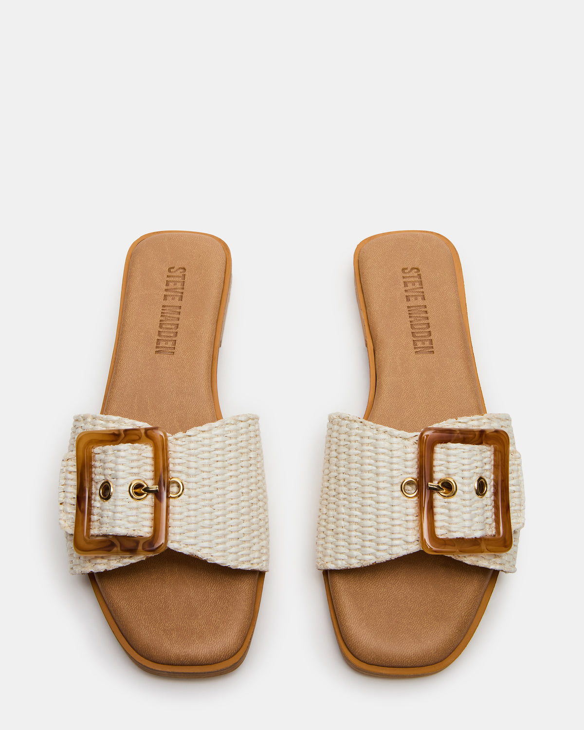 HAPP Bone Square-Toe Raffia Slide Women's Sandal Steve Madden BONE